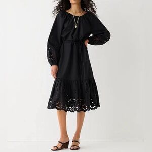 J. Crew Black Eyelet Midi Dress